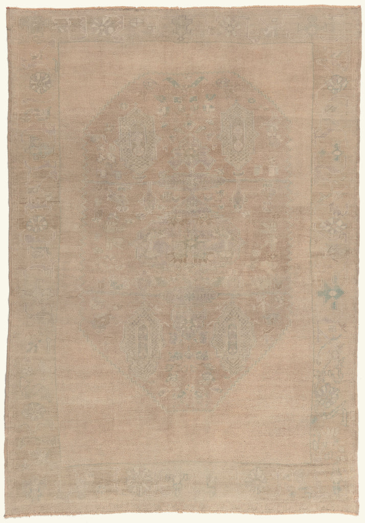 6 x 8 - Beige Vintage Turkish Oushak Rug - 52457