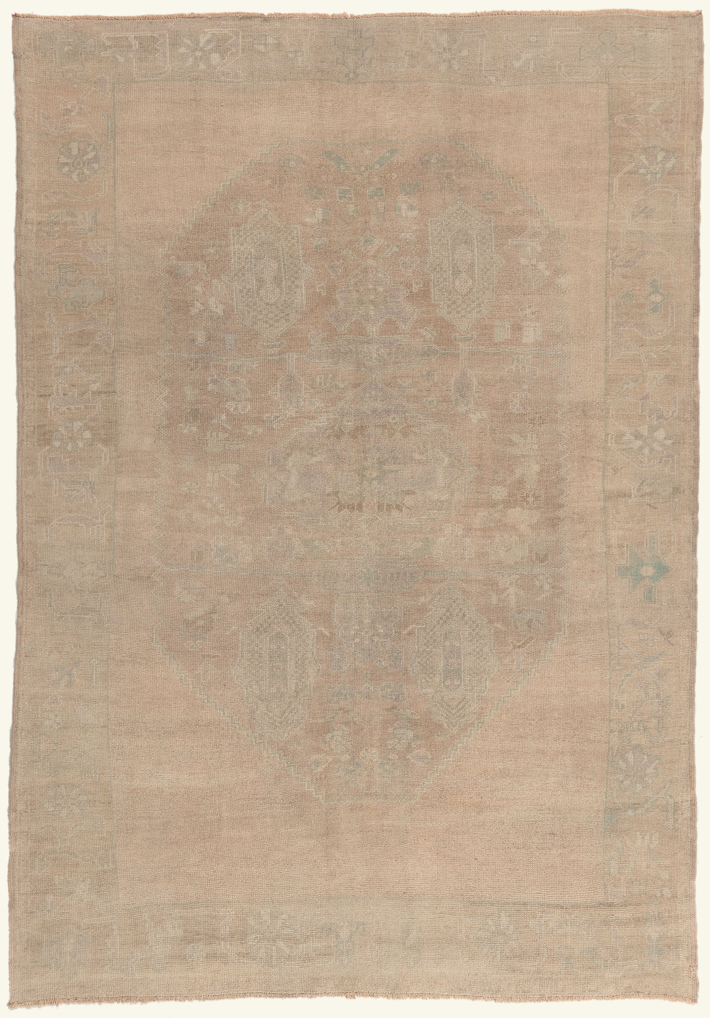 6 x 8 - Beige Vintage Turkish Oushak Rug - 52457