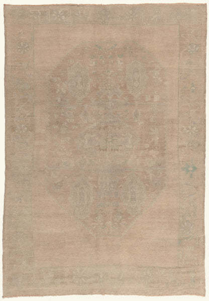 6 x 8 - Beige Vintage Turkish Oushak Rug - 52457