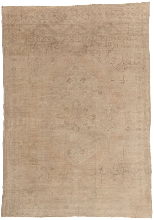 7 x 9 - Tan Vintage Turkish Oushak Rug - 52463