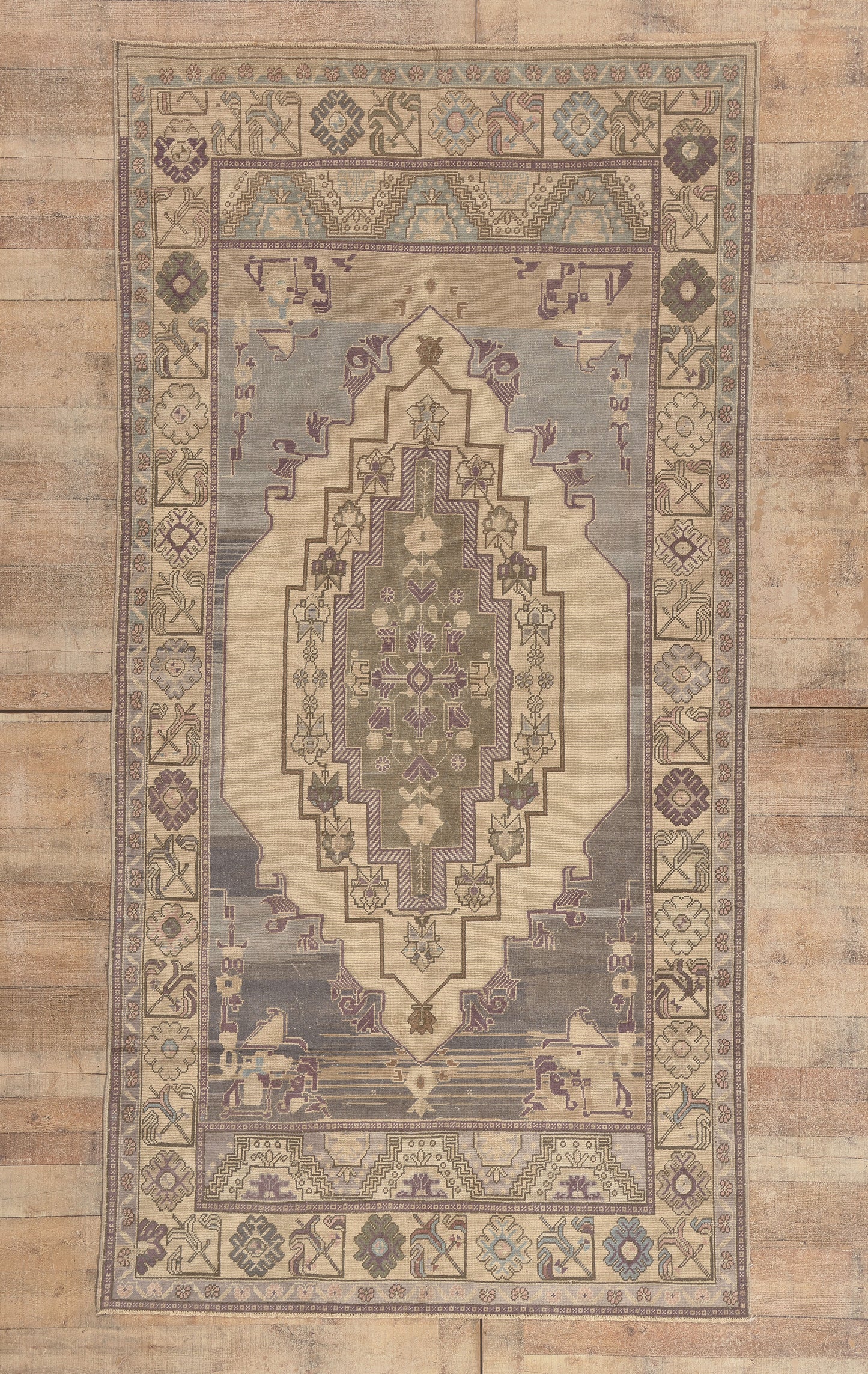 5 x 10 - Beige Vintage Turkish Oushak Rug - 52475