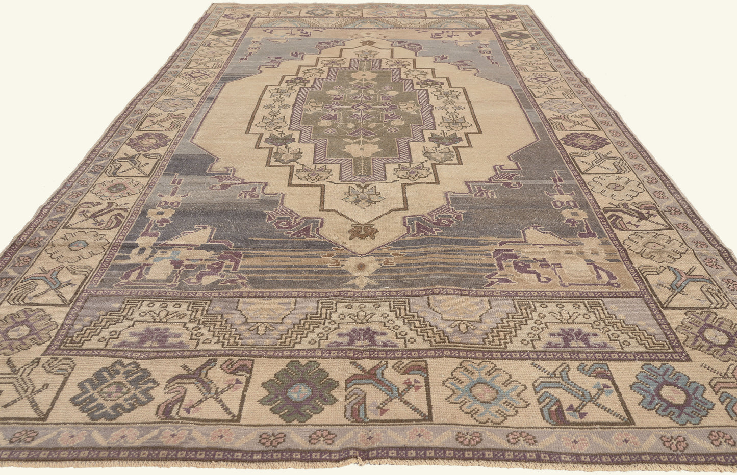 5 x 10 - Beige Vintage Turkish Oushak Rug - 52475