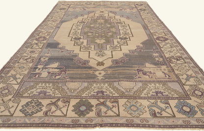 5 x 10 - Beige Vintage Turkish Oushak Rug - 52475