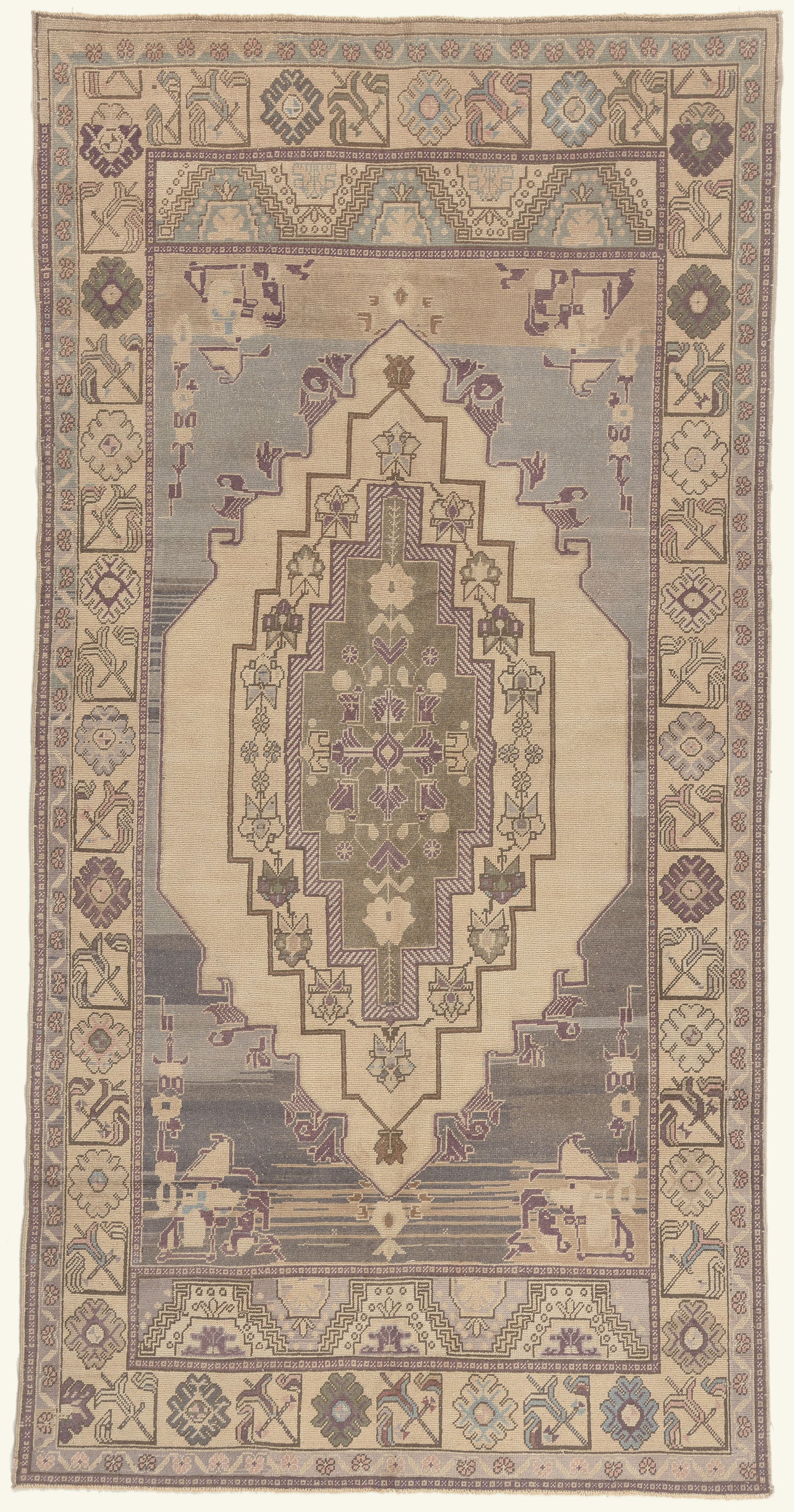 5 x 10 - Beige Vintage Turkish Oushak Rug - 52475