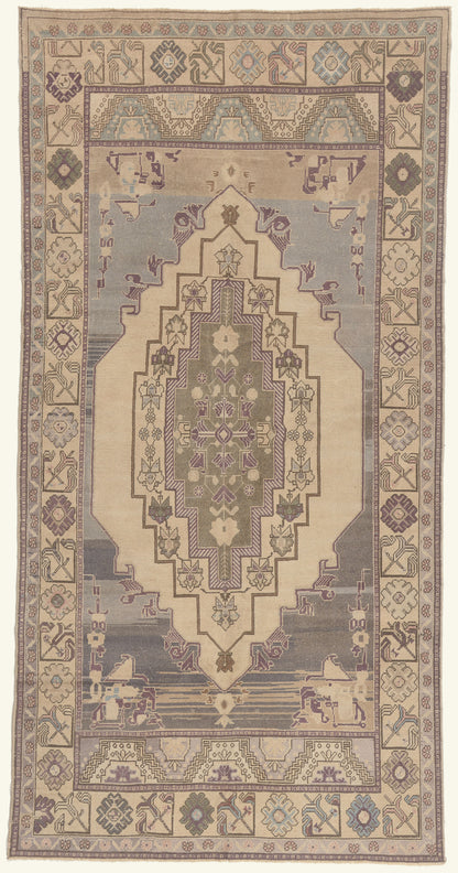 5 x 10 - Beige Vintage Turkish Oushak Rug - 52475