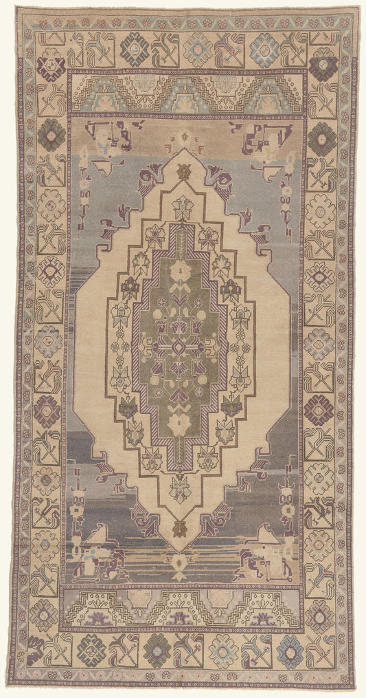 5 x 10 - Beige Vintage Turkish Oushak Rug - 52475