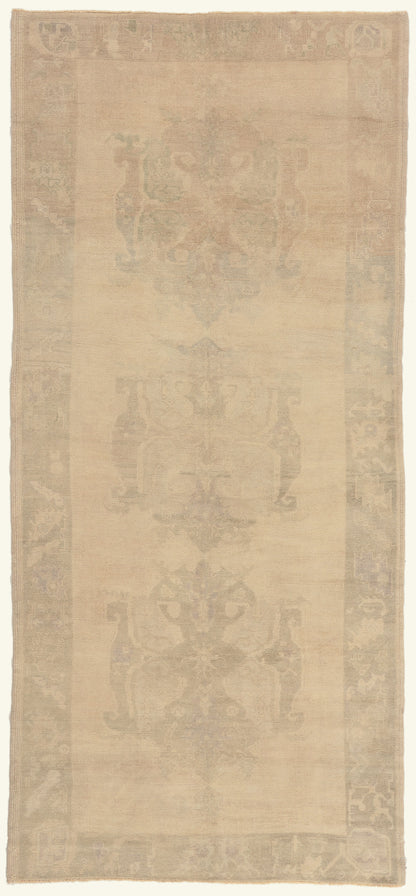 5 x 11 - Beige Vintage Turkish Oushak Rug - 52480