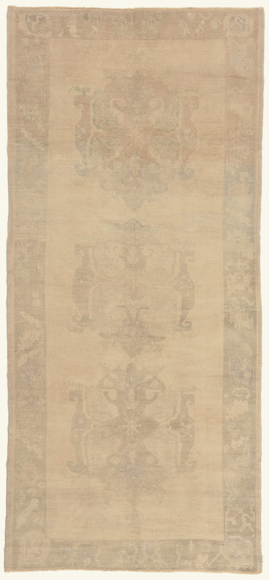 5 x 11 - Beige Vintage Turkish Oushak Rug - 52480