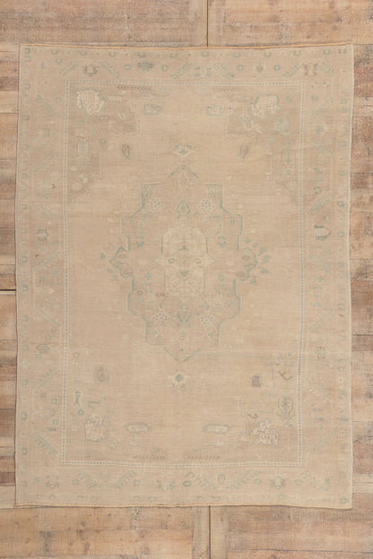 6 x 9 - Beige Vintage Turkish Oushak Rug - 52486