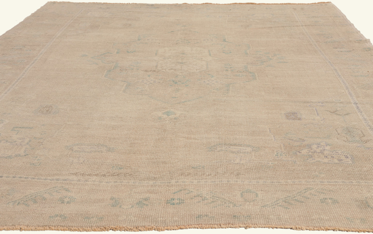 6 x 9 - Beige Vintage Turkish Oushak Rug - 52486