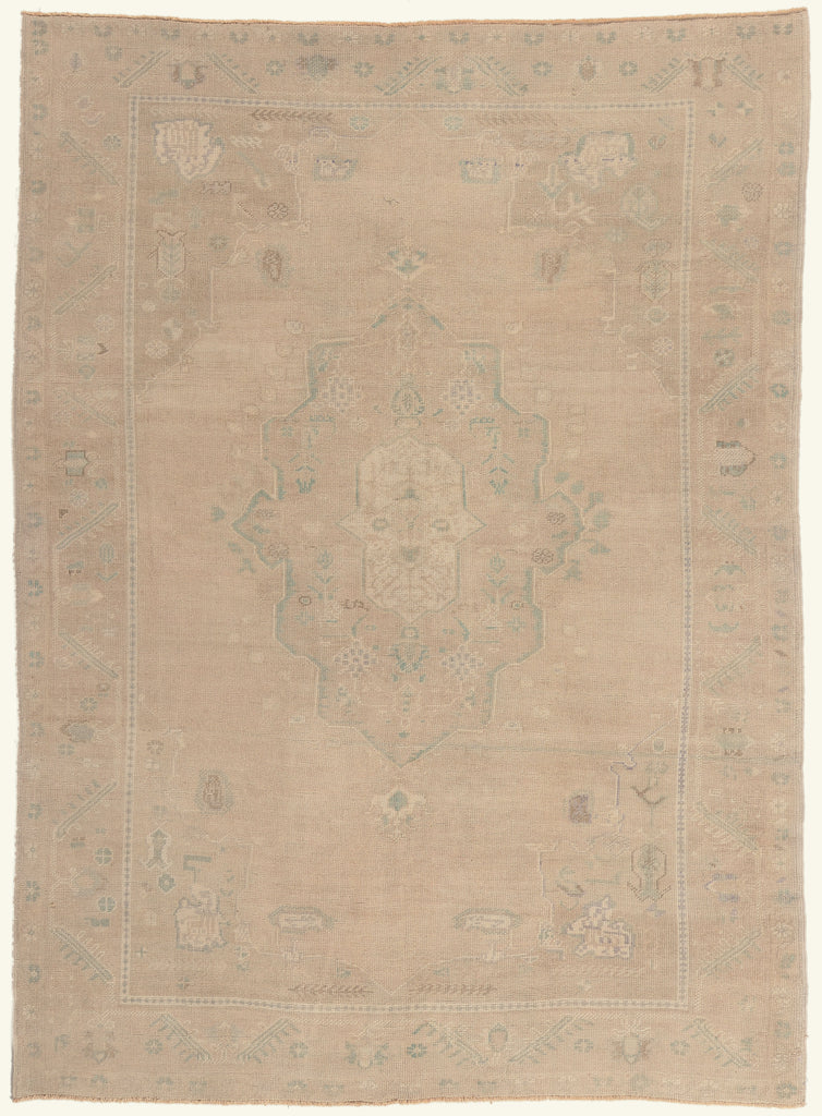6 x 9 - Beige Vintage Turkish Oushak Rug - 52486