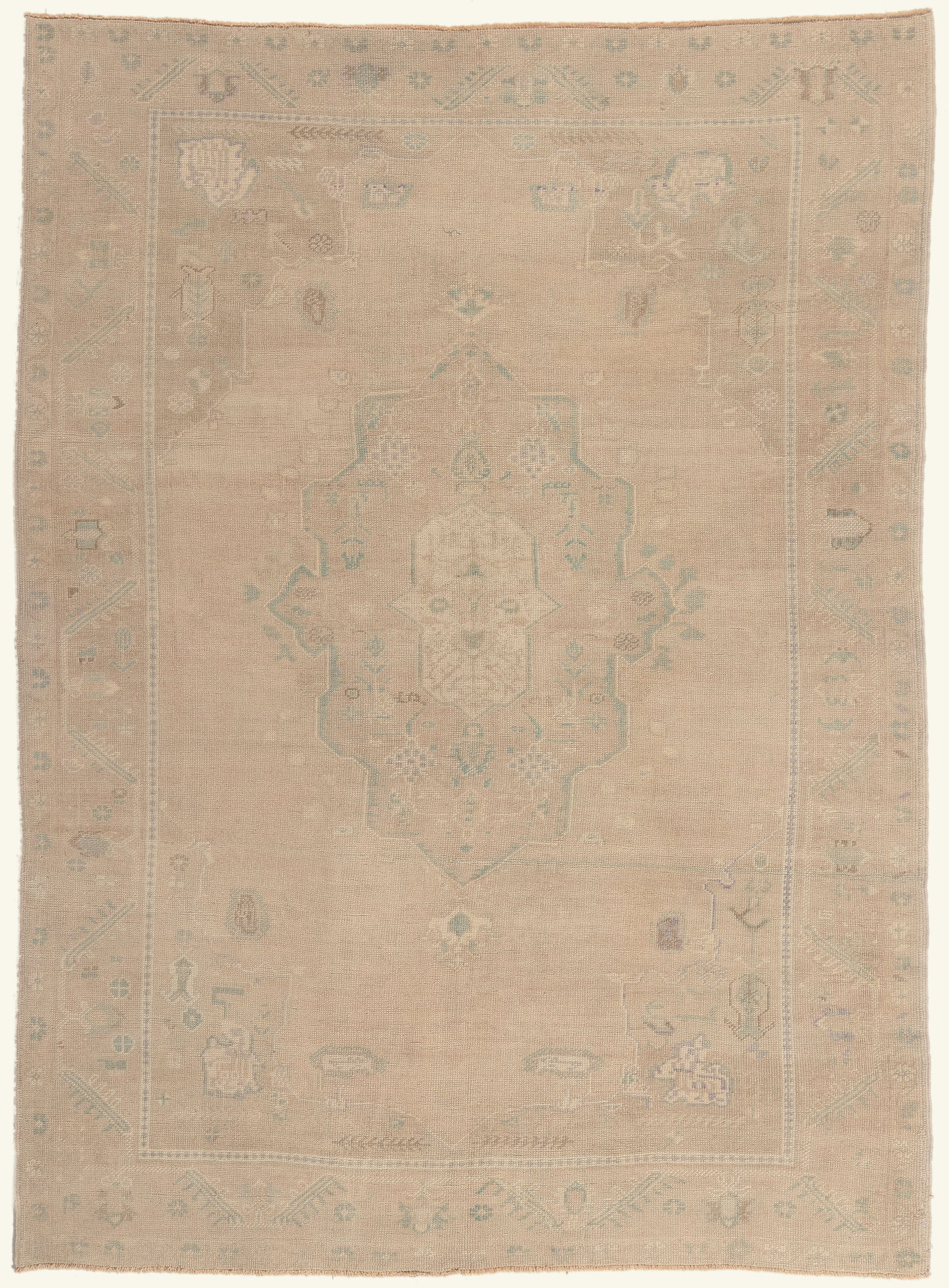 6 x 9 - Beige Vintage Turkish Oushak Rug - 52486