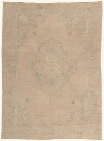 6 x 9 - Beige Vintage Turkish Oushak Rug - 52486