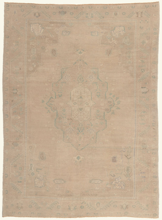 6 x 9 - Beige Vintage Turkish Oushak Rug - 52486