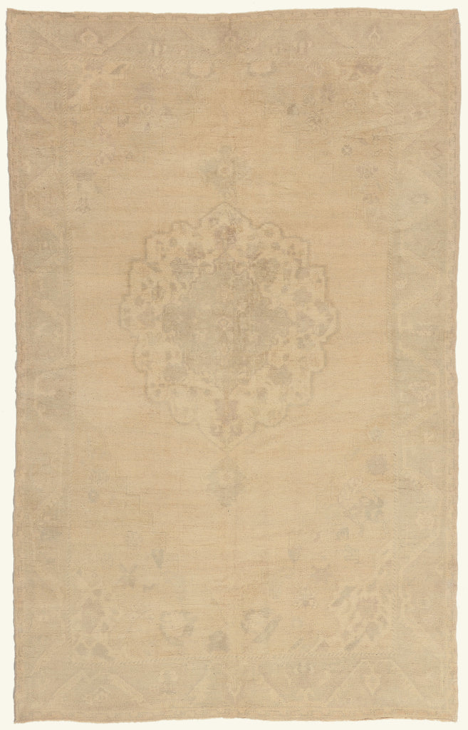 6 x 9 - Beige Vintage Turkish Oushak Rug - 52499
