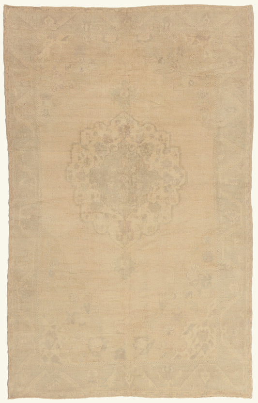 6 x 9 - Beige Vintage Turkish Oushak Rug - 52499