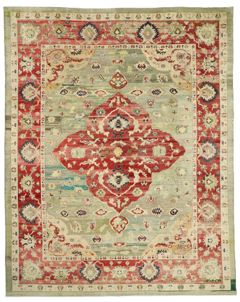 12 x 15 - Green Turkish Oushak Rug - 52508