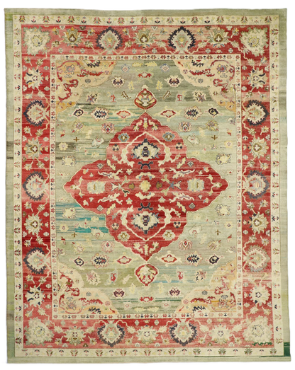 12 x 15 - Green Turkish Oushak Rug - 52508