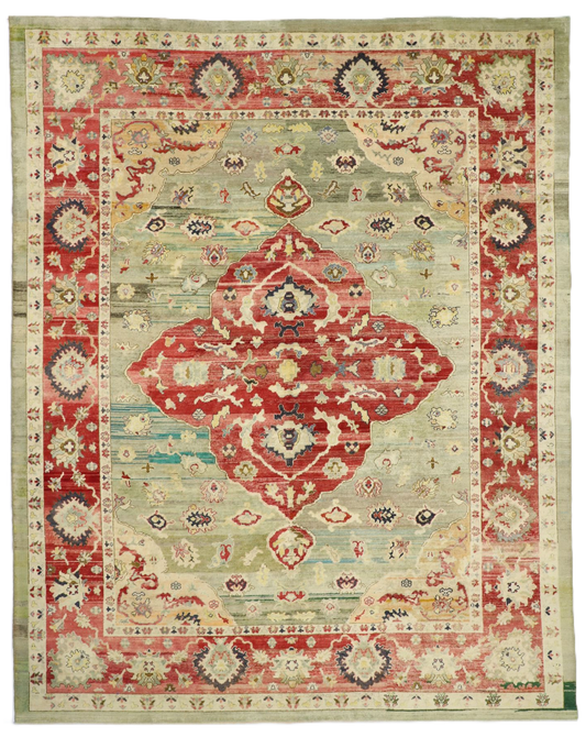 12 x 15 - Green Turkish Oushak Rug - 52508