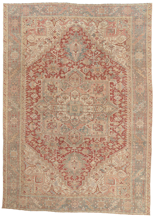 9 x 13 - Red Antique Turkish Heriz Rug - 52634