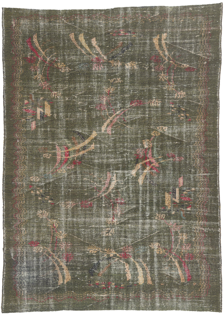 6 x 9 - Green Vintage Turkish Sivas Rug - 52654