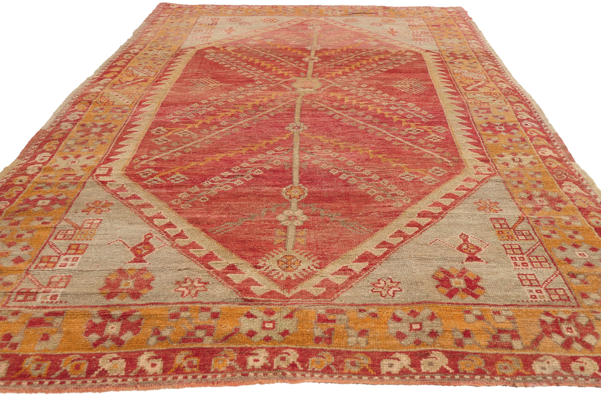 5 x 9 - Red Vintage Turkish Oushak Rug - 52752