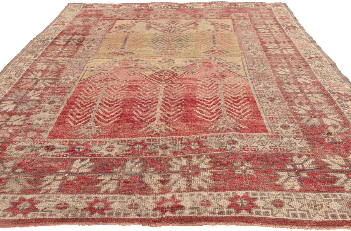 5 x 7 - Red Vintage Turkish Oushak Rug - 52755
