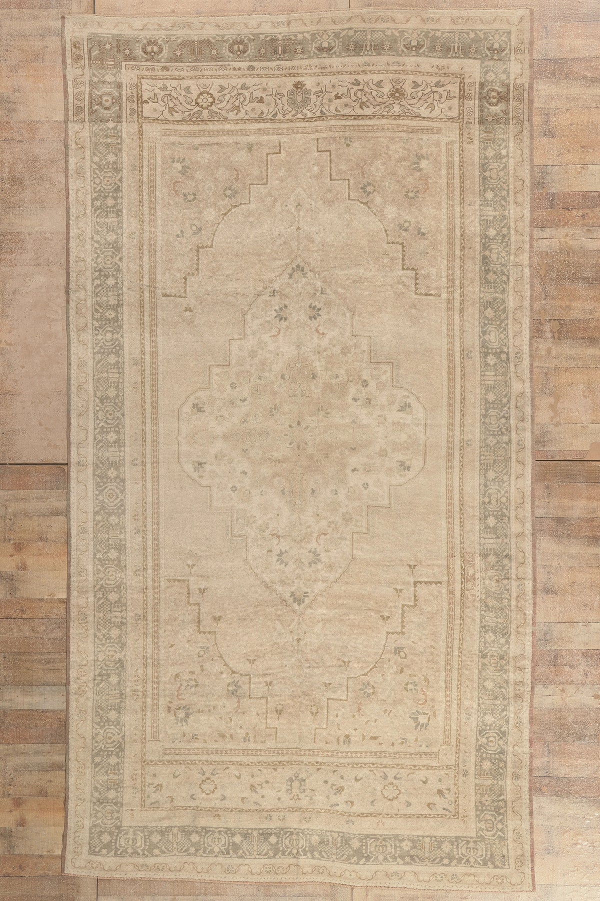 7 x 14 - Tan Vintage Turkish Oushak Rug - 52833
