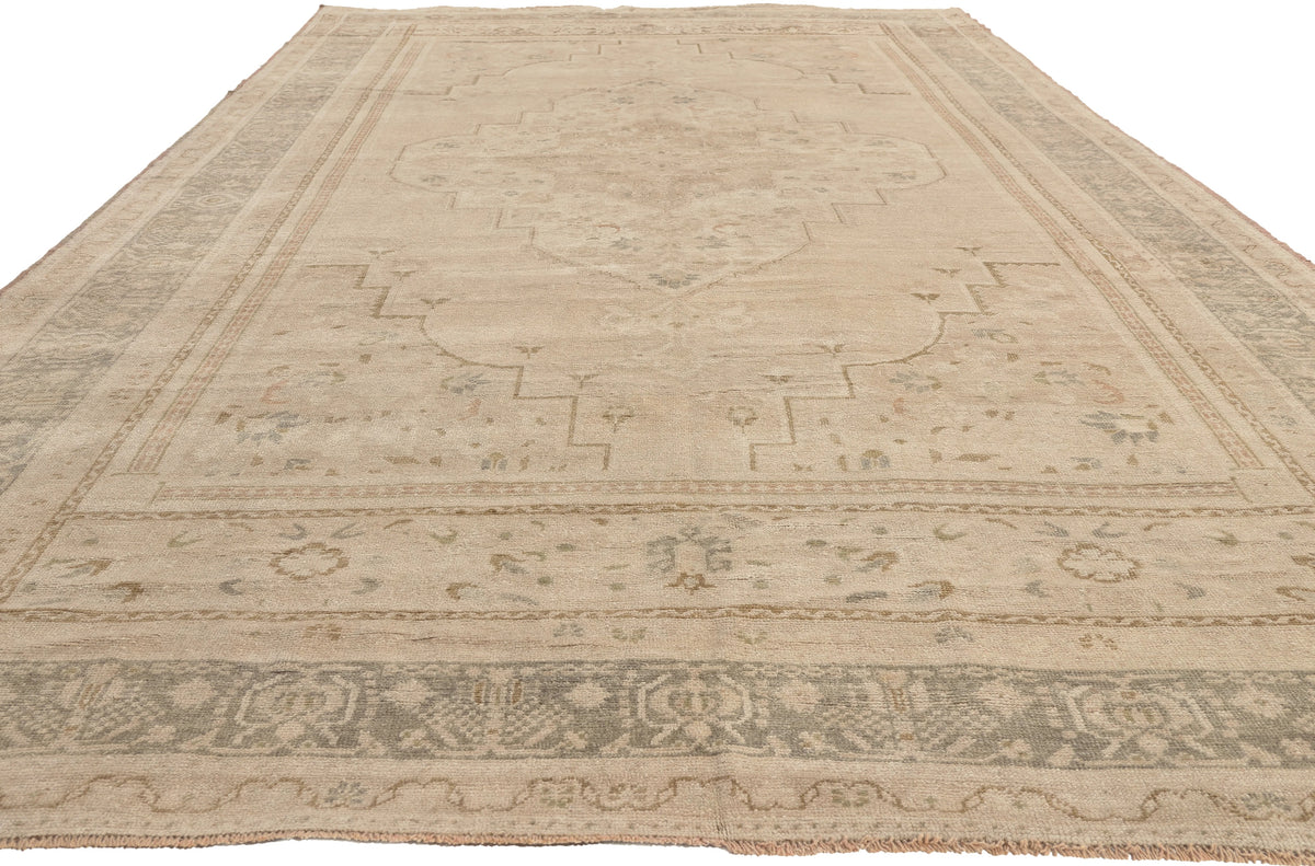 7 x 14 - Tan Vintage Turkish Oushak Rug - 52833