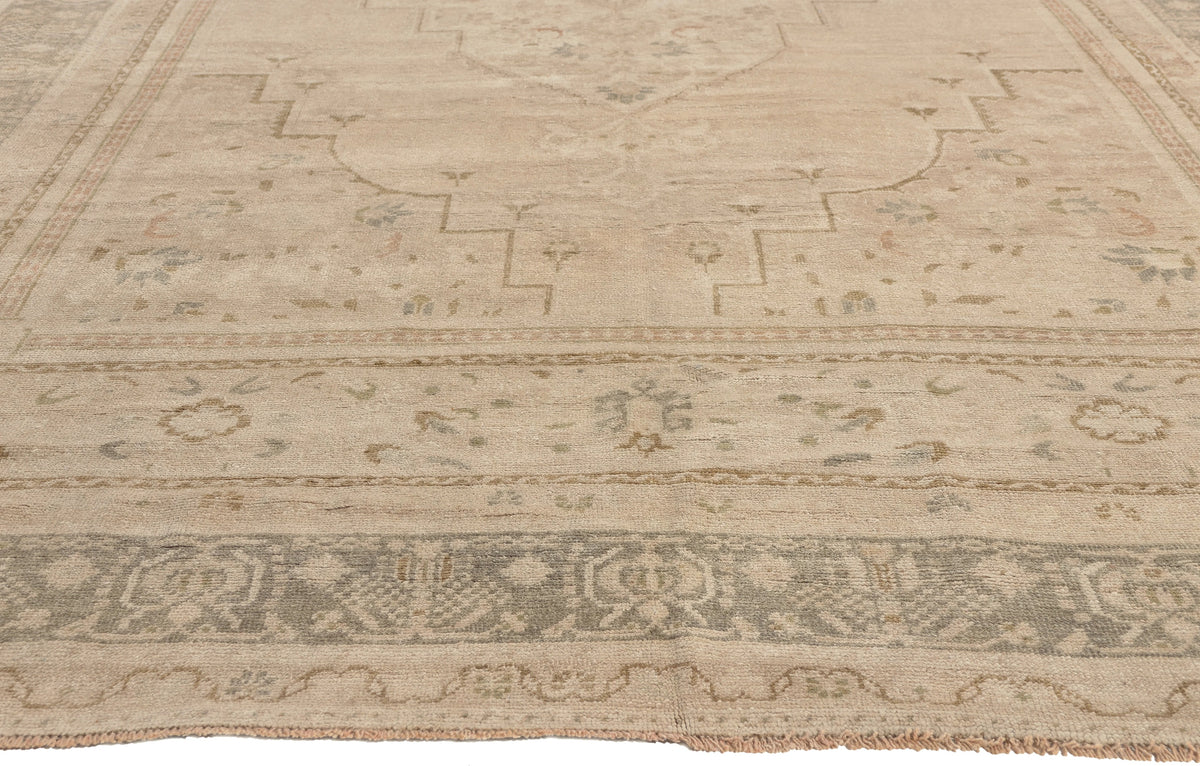 7 x 14 - Tan Vintage Turkish Oushak Rug - 52833