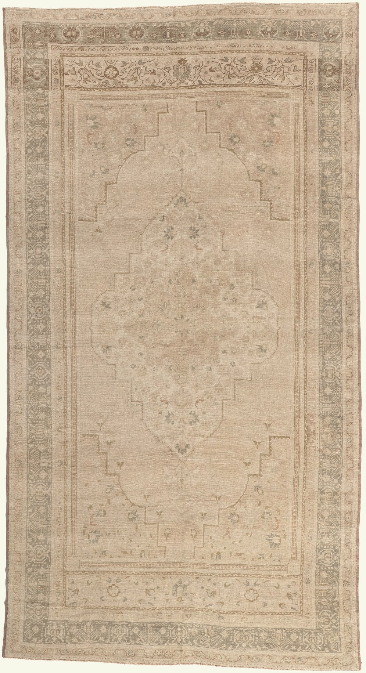 7 x 14 - Tan Vintage Turkish Oushak Rug - 52833