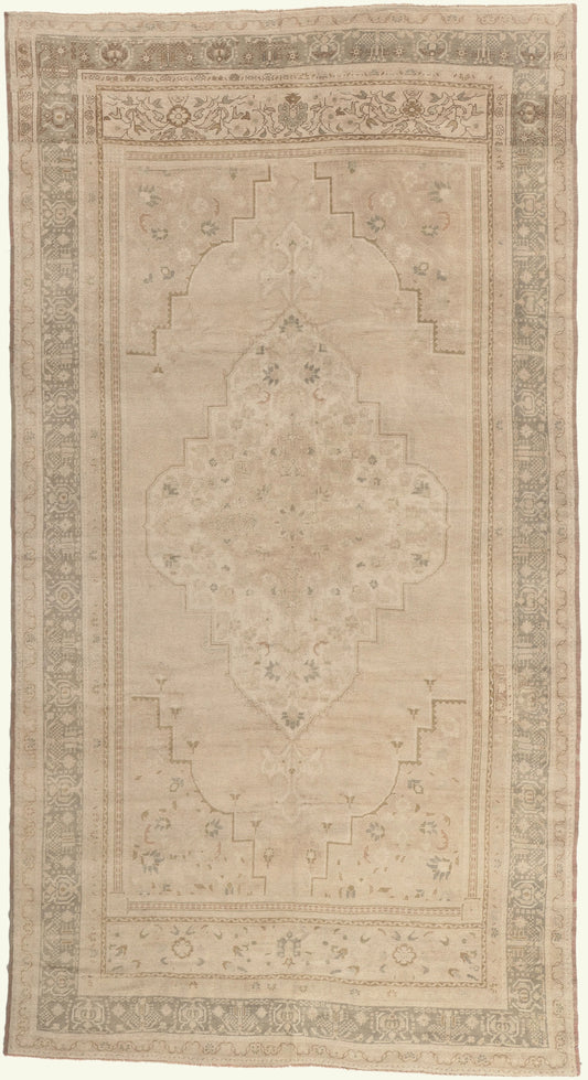 7 x 14 - Tan Vintage Turkish Oushak Rug - 52833