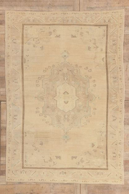 6 x 8 Beige Vintage Turkish Oushak Rug 52960