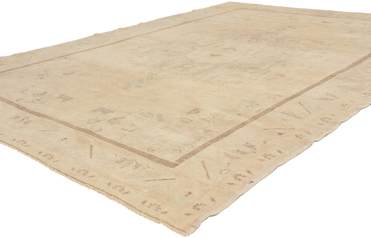 6 x 8 Beige Vintage Turkish Oushak Rug 52960