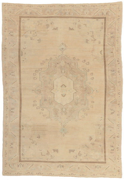 6 x 8 Beige Vintage Turkish Oushak Rug 52960