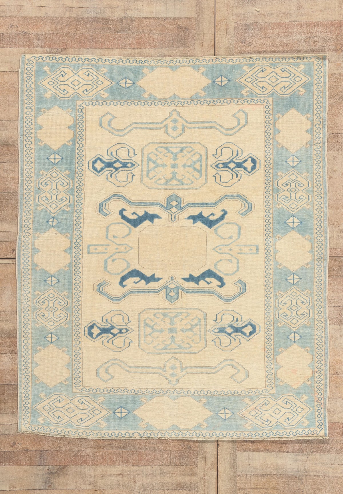 6 x 7 - Beige Vintage Turkish Oushak Rug - 53053