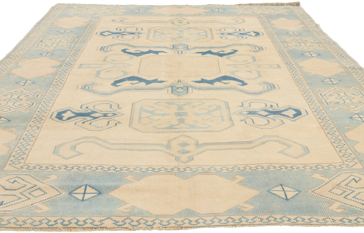 6 x 7 - Beige Vintage Turkish Oushak Rug - 53053