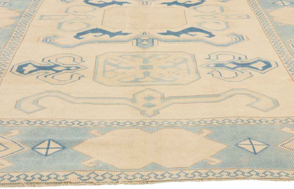 6 x 7 - Beige Vintage Turkish Oushak Rug - 53053