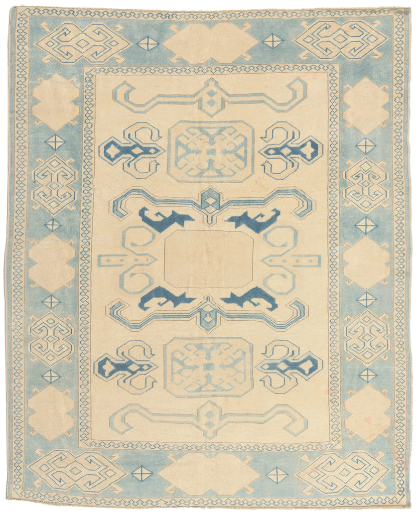 6 x 7 - Beige Vintage Turkish Oushak Rug - 53053