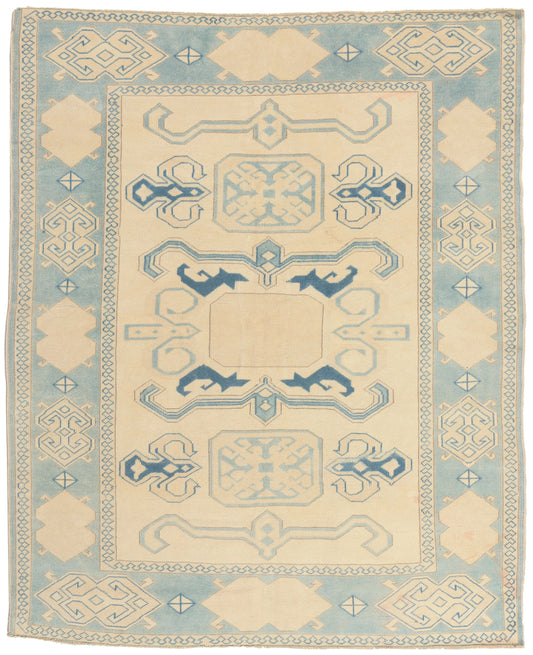 6 x 7 - Beige Vintage Turkish Oushak Rug - 53053