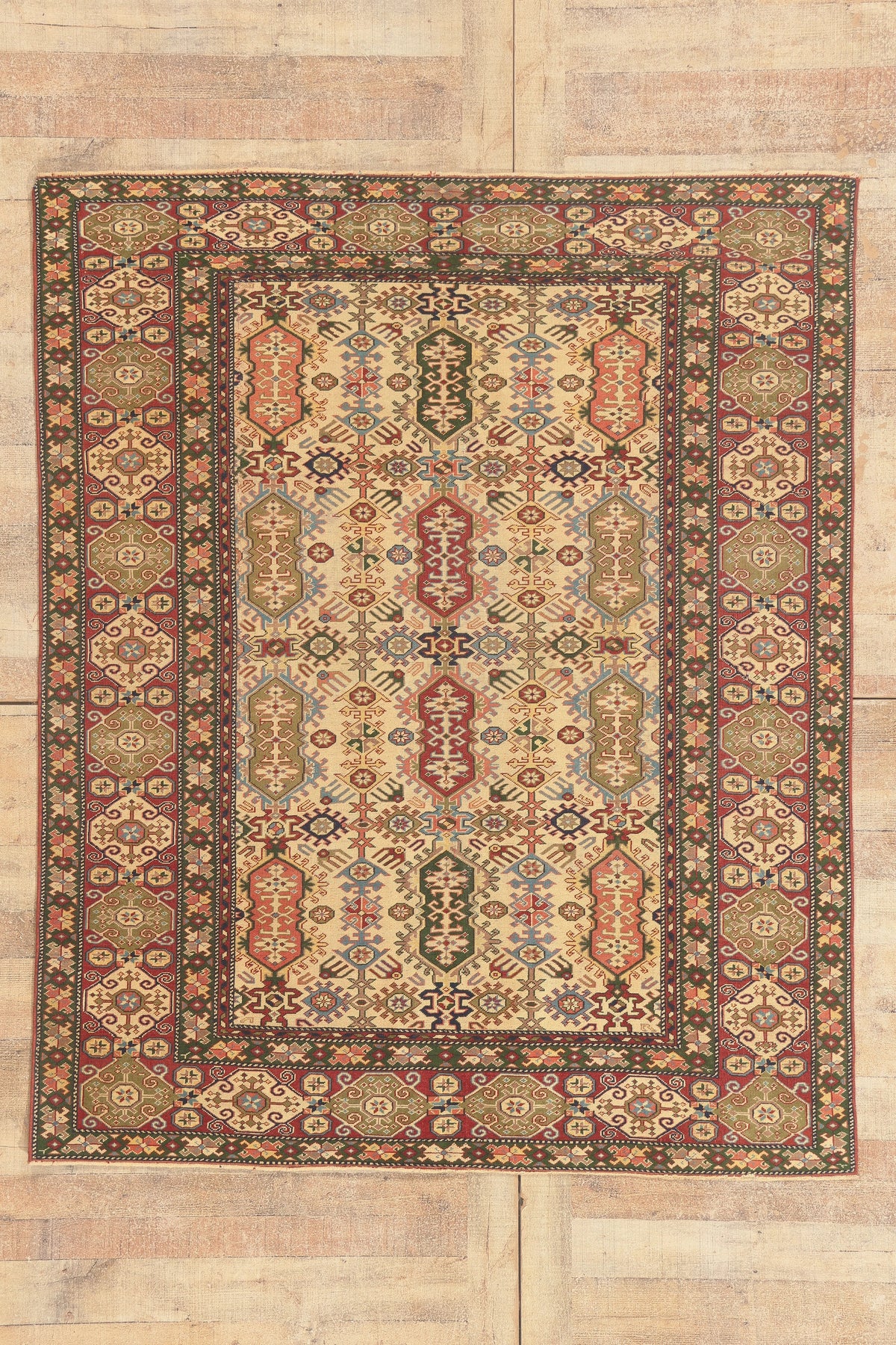 5 x 7 Beige Vintage Turkish Oushak Rug 53070