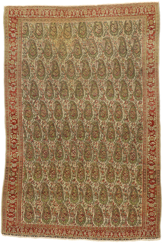4 x 6 Vintage Persian Boteh Senneh Rug 53088