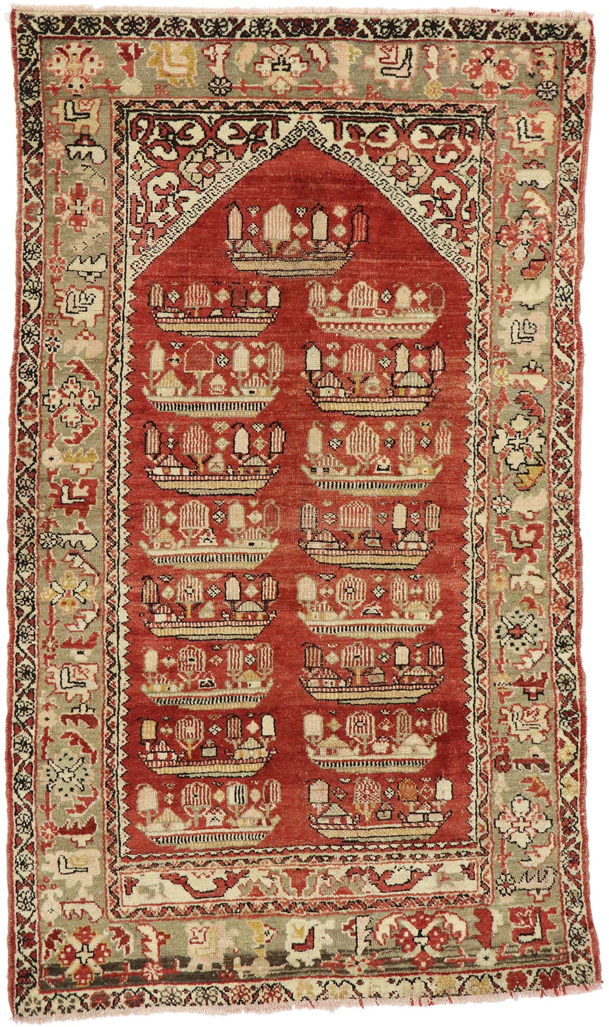 4 x 7 Vintage Anatolian Kirsehir Village Prayer Rug 53110