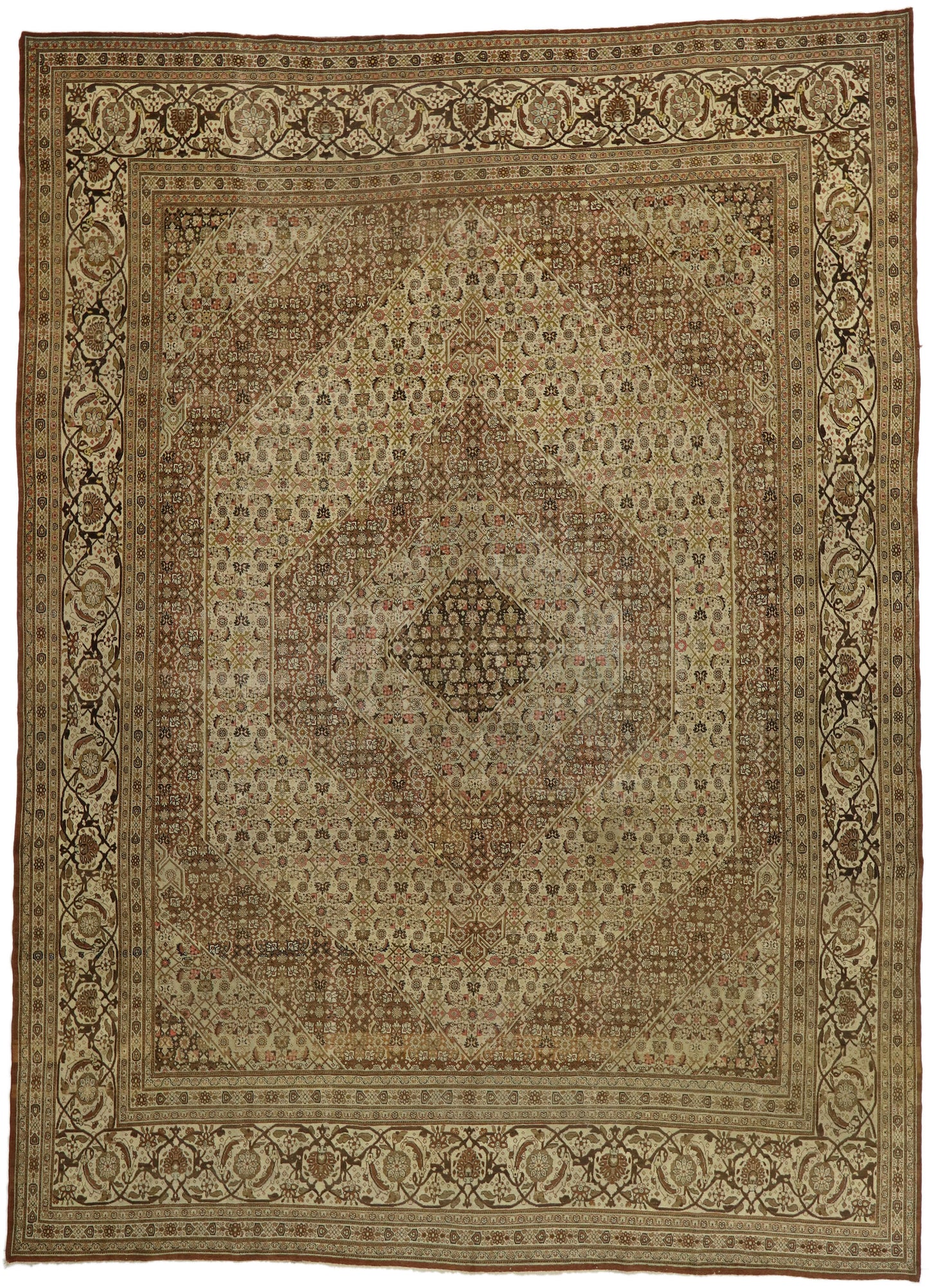 13 x 18 - Brown Antique Persian Tabriz Rug - 53173