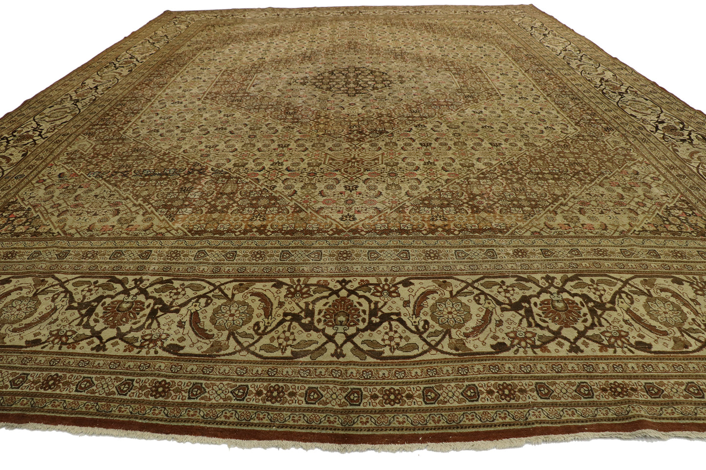 13 x 18 - Brown Antique Persian Tabriz Rug - 53173