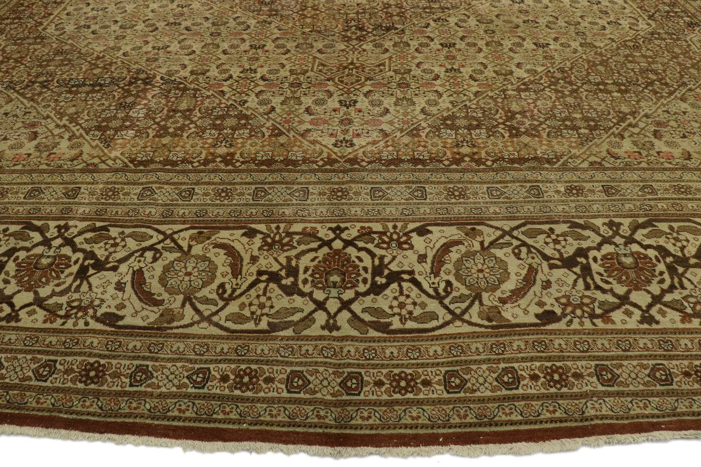 13 x 18 - Brown Antique Persian Tabriz Rug - 53173