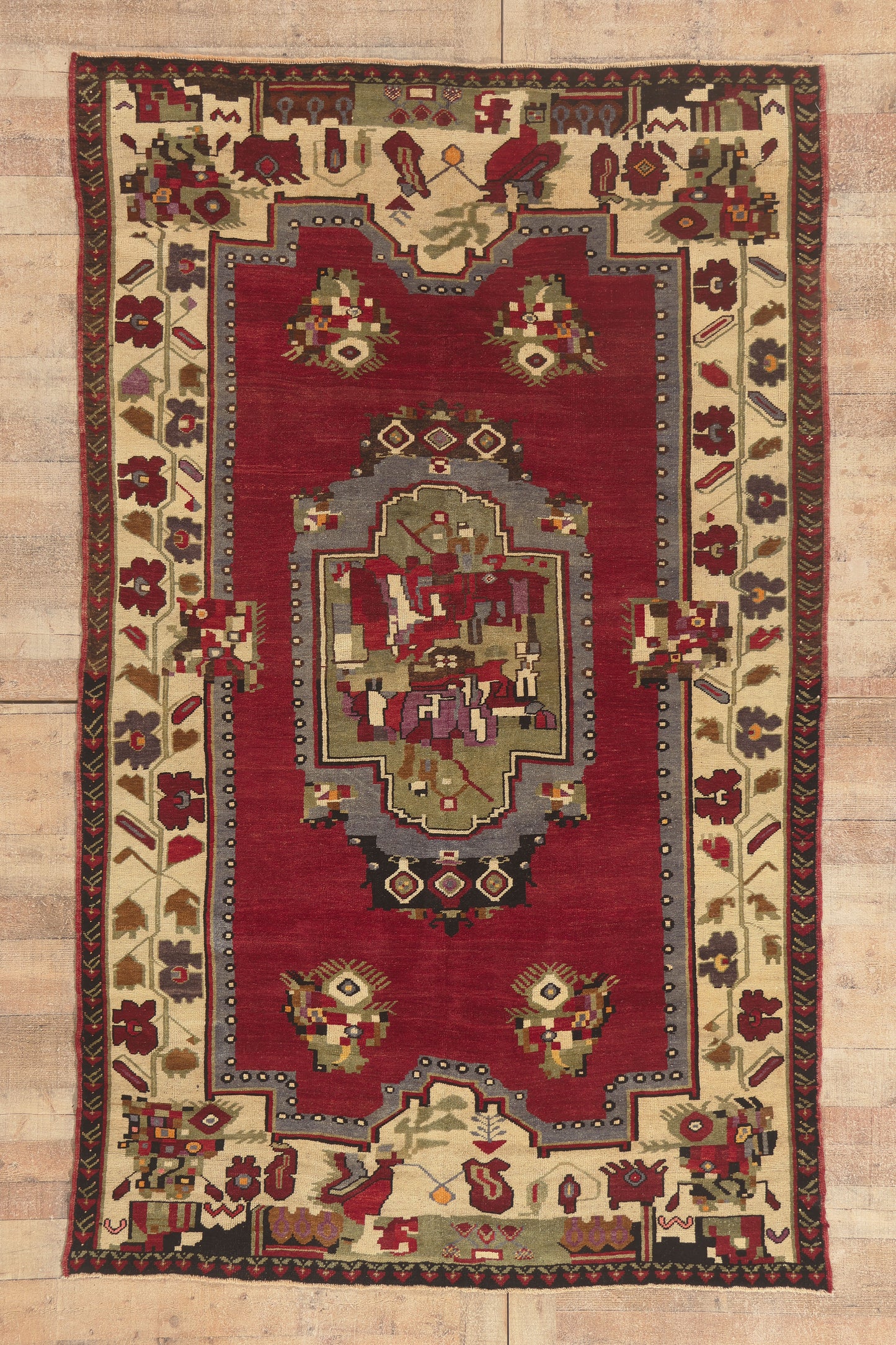 6 x 9 - Red Vintage Turkish Oushak Rug - 53180