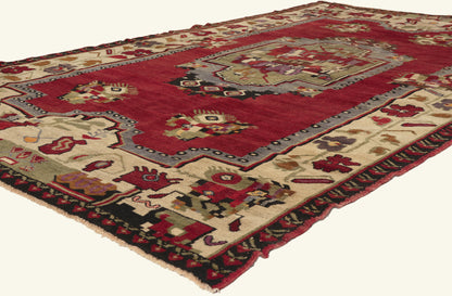 6 x 9 - Red Vintage Turkish Oushak Rug - 53180