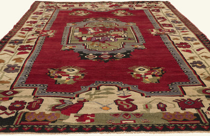 6 x 9 - Red Vintage Turkish Oushak Rug - 53180