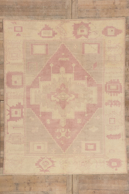 7 x 9 - Beige Vintage Turkish Oushak Rug - 53229
